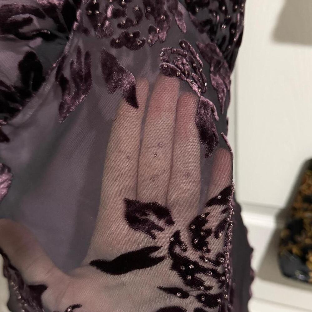 VTG Y2K Robbie Bee Black & Pink/Purple Floral Velvet Burnout Beaded Silk Dress - Picture 6 of 8